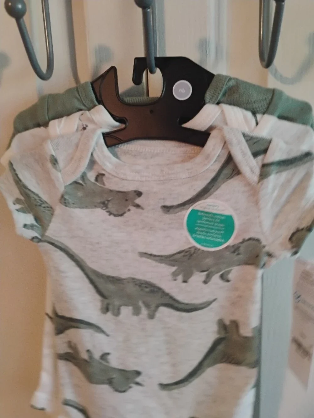 child of mine Gray and Green Dinosaur Print One-Piece Bodysuit